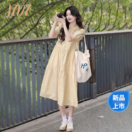 JZDZ2025年小清新茶歇法式黃色襯衫連衣裙子女裝夏季新款初戀森系長WH 黃色【開春季穿搭小香風(fēng)miu里miu L 55/60kg
