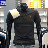 羅蒙（ROMON）夏季男士POLO衣衫翻領(lǐng)修歐洲站身亮片青年短袖鹿頭圖案T恤潮流 黑色 2XL 適合145-160斤