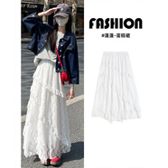 皓娥 復古蕾絲半身裙女拼接斜紋白色2025春秋層次感網(wǎng)紗a字長(cháng)裙蛋糕裙 拼接斜紋蕾絲半身裙【米白色】 M 建議:96-110斤