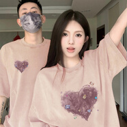 笙韻【兩件裝】情侶裝t恤夏季2024新款潮牌感短袖團體班服定制衣服 粉色男+粉色女 L 男/女M