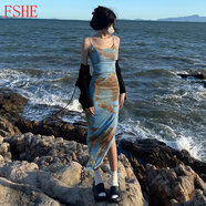FSHE三亞海邊度假吊帶連衣裙子女秋季2025新款法式氣質(zhì)包臀沙灘裙長裙 海島色連衣裙【釣系約會(huì)裙/超好 L 55/60kg