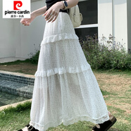 皮爾卡丹（pierre cardin）法式拼接蕾絲花裙森女系蛋糕裙公主裙優(yōu)雅仙女半身裙年 白色 S