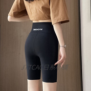 JTTCAC日本收腹提臀五分鯊魚褲女夏季外穿無痕健身褲防走光涼感安全褲子 五分騎行瑜伽褲黑色 L 適合（80-125斤）