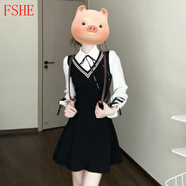 FSHE法式學(xué)院風(fēng)假兩件襯衫連衣裙子夏季女2025新款氣質(zhì)收腰黑色短裙 假兩件連衣裙【新品超火約會裙/ L 55/60kg