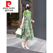 皮爾卡丹（pierre cardin）2025夏季新款花色碎花假兩件連體寬松長裙子洋氣高端高腰連衣針織 綠色 S 【建議80-95斤】