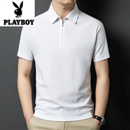 花花公子（PLAYBOY）中年男裝短袖T恤男2025高端寬松純色棉衫拉鏈翻領(lǐng)體恤衫 白色 XL 115/52
