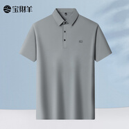 寶財羊中老年爸爸裝短袖t恤男士涼感防曬POLO夏季高端桑蠶絲老人上衣 灰色 M (170)