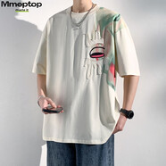 MMOPTOP美式高街冰絲T恤夏季男士拼接透氣舒適設計感短袖MTX05米黃XL