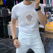 法登爵瓦薩琪歐洲站夏季圓領(lǐng)燙鉆短袖潮流時(shí)尚修身體恤彈力上衣 s07款 白色燙鉆短袖 S07 M 碼建議95-120斤