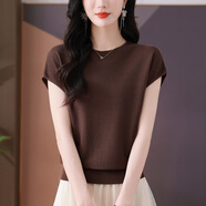 歌米拉（Gemila）薄款冰絲短袖T恤女夏季2026年新款高級感潮流寬松針織衫上衣女裝 咖色 S 【建議85-100斤】