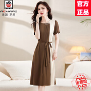 AEMAPE真絲桑蠶絲連衣裙女夏季2025年新款大牌高端精致氣質(zhì)收腰顯瘦裙子 咖色 XL 適合115-125斤