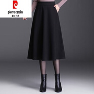 皮爾卡丹（pierre cardin）毛呢半身裙女秋冬中長款2025新款高腰傘裙小個子顯瘦a字百褶長裙 黑色 XL 建議115-130斤