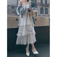 現寶蓮大碼女春季胖mm顯遮肚長(cháng)款蛋糕裙感氣質(zhì)白色吊帶連衣裙 白色吊帶裙(優(yōu)質(zhì)版)(歐美裙子/高 M (建議85-115斤)