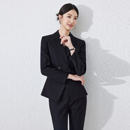 安依蓮職業(yè)小西裝女套裝長袖春季酒店經(jīng)理西服套裝商務(wù)接待西裝正裝 黑色西裝+褲子 S