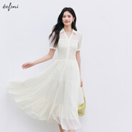 伊芙麗（eifini）蔣欣代言【天鵝裙】雪紡襯衫連衣裙女2025夏季新款魚(yú)尾蛋糕裙 米白 短袖版 預售 M 115-130斤