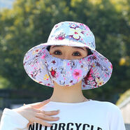 暢印采茶帽女遮陽(yáng)帽防曬下地干活最新款百搭大帽檐遮臉口罩一體防曬帽 紫色櫻花