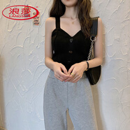 浪莎針織吊帶背心女外穿夏季時(shí)尚新款網(wǎng)紅洋氣美背內搭短款打底小吊帶 5539-1黑色 均碼 (70-125斤可穿)