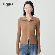 深呼吸DEEP BREATH女裝雙頭拉鏈裝飾袋純羊毛針織開(kāi)衫女A400975 卡其 2XL (6)
