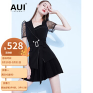 AUI黑色時(shí)尚氣質(zhì)小西裝套裝女2022年夏季新款設計感拼接網(wǎng)紗西服套裝 黑色 S