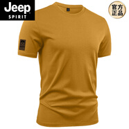 JEEP SPIRIT純棉簡約體恤男士短袖上衣打底衫半袖寬松圓領(lǐng)潮流T恤短袖純色t恤 土黃色 S204 S 100-120斤