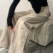 緋垚直筒牛仔褲女2025年春夏胖mm高腰寬松遮胯顯瘦闊腿工裝褲 沙白色 L