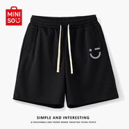名創(chuàng)優(yōu)品（MINISO）夏季短褲男跑步大褲衩外穿運動口袋休閑印花球褲沙灘戶外五分褲子 黑色(m22淺灰笑臉褲標) 2XL 185 (體重160-180斤)