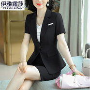 伊雅露莎夏季職業(yè)裝女套裝短袖小西裝正裝西服通勤修身商務(wù)面試工作服8616 單件裙子（顏色請備注） L