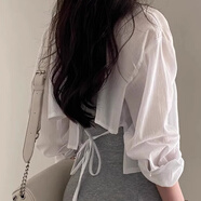 妙奕嘉長袖白襯衫女開衫2025春夏季新款襯衣防曬襯衫上衣罩衫外套空調(diào)衫 Ins夏日后背綁帶防曬襯衫 L 【建議110斤以內(nèi)】