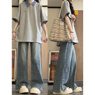 燦圖美式復(fù)古拼接polo領(lǐng)短袖t恤女夏季新款寬松顯瘦半袖內(nèi)搭休閑上衣 灰色 L 【建議100-120斤】