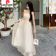 皮爾卡丹（pierre cardin）時(shí)尚抹胸吊帶連衣裙女夏季新款超仙收腰顯瘦網(wǎng)紗復古 米白色【105cm不包含吊帶】 S 95斤以下