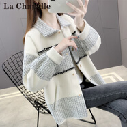 拉夏貝爾（La Chapelle）短外套女裝2025秋冬新款休閑開(kāi)衫針織外套時(shí)尚寬松春秋上衣服潮 米白 2XL 130-145斤