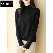 NY-RCE毛衣女韓版女裝秋冬新款長(zhǎng)袖針織打底衫半高領(lǐng)套頭寬松厚款 黑色 厚款 2XL