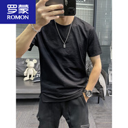 羅蒙（ROMON）冰絲男2025夏季新款天絲短袖T恤男純色涼感透氣半袖 23306黑色B*款 M