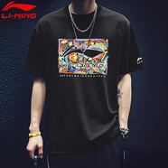 李寧（LI-NING）短袖t恤男夏季薄款涼感冰絲體恤寬松休閑透氣棉質(zhì)圓領(lǐng)運動上衣 黑色 XL /180 (150-165斤)