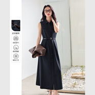 梵希蔓簡(jiǎn)約氣質(zhì)襯衣無(wú)袖連衣裙女2025夏季新款收腰長(cháng)裙【送腰帶】 M8288 藍色 M