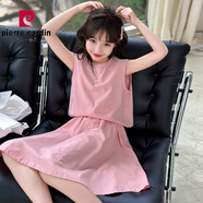 皮爾卡丹（pierre cardin）女童夏天連衣裙2025新款夏裝兒童夏季棉麻裙子無袖女大童套裝裙夏 粉色 170 cm