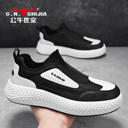 公牛世家 G.N.SHIJIAG.N.Shi Jia/公牛世家男士休閑鞋新款一腳蹬透氣板鞋懶人運動男鞋 黑色 41