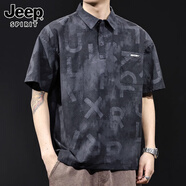 JEEP SPIRIT正品吉普高端短袖男2025新款扎染t恤男潮牌大碼衣服男夏季上衣男 MK935灰黑T恤 XL 碼  適合140-160斤