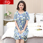 浪莎中老年媽媽睡裙女夏純棉睡衣家居服韓版薄款綿綢可外穿大碼連衣裙 LM短袖裙圈圈藍色 均碼 【好質(zhì)量】