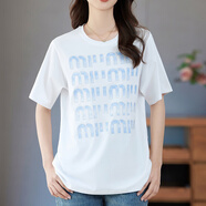 PHJ短袖t恤女夏季新款寬松圓領(lǐng)印花半袖體恤韓版顯瘦上衣打底衫 白色 M