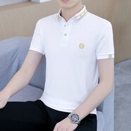 LEE KIDS短袖t恤男polo衫修身純棉男裝上衣服2025夏季新款男士翻領(lǐng)體恤衫T 白色 項(xiàng)鏈 XL 120-130斤