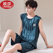 浪莎（LangSha）睡衣男款背心無(wú)袖短褲兩件套裝夏天薄款冰絲涼感速干球服大碼學(xué)生 【冰絲無(wú)袖套裝】 Q9903 3XL 男【165-185斤】