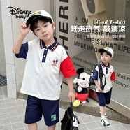 Disney baby迪士尼男童T恤兒童短袖POLO衫中小童裝夏季百搭上衣 藍紅  100 