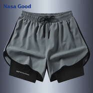 NASA GOOD運動速干短褲男士夏季潮流假兩件薄款透氣彈力寬松五分褲子 灰4XL