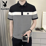 花花公子（PLAYBOY）t恤男夏季純色短袖男士polo衫男休閑商務(wù)上衣男裝 10229/99411黑色 4XL