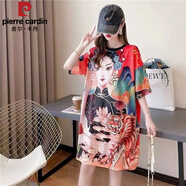 皮爾卡丹（pierre cardin）冰絲短袖網(wǎng)眼速干衣女連衣裙夏季中長款卡通T恤女大碼寬松睡衣裙 老虎美女 M 建議95-110斤