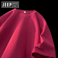 JEEP SPIRIT吉普250g純棉2025夏季新款短袖T恤男女潮牌tee潮流寬松百搭體恤上 純色玫紅色短袖 250g高品質(zhì)重磅 XL 建議135-150斤