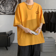 以純黑色320g重磅短袖t恤男款夏季純棉衣服男寬松大碼精梳棉七分袖潮7 黃色 M