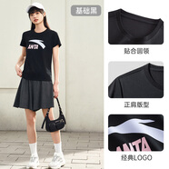 安踏LOGO短袖t恤 女夏季新款棉感顯瘦休閑針織印花T恤透氣運(yùn)動上衣 【經(jīng)典大logo】基礎(chǔ)黑-2 XS /女155