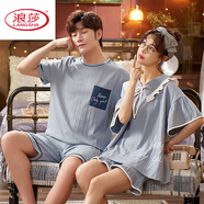 浪莎（langsha）睡衣情侶夏季純棉女可愛短袖學(xué)生薄款兩件套裝夏天寬松男士家居服 L9125短套 XL 女